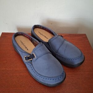 Comfortview Women's Medium Blue Slip-on Casual Mules with Gold Tone Hardware